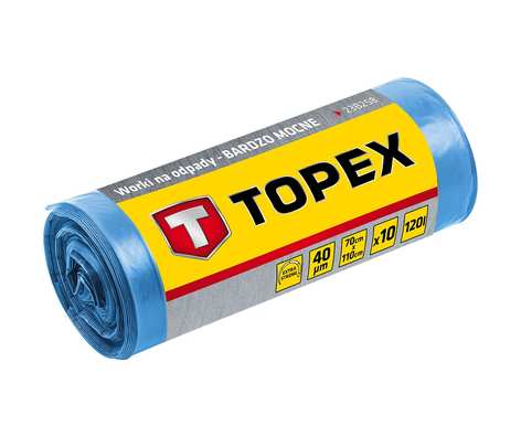 Мешки (10 шт; 120 л; 70х110 см; 40 мкм; пленка LDPE; очень прочные) для отходов TOPEX 23B258 Мешки (10 шт; 120 л; 70х110 см; 40 мкм; пленка LDPE; очень прочные) для отходов TOPEX 23B258
