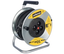 Силовой удлинитель на металлической катушке Inforce К4-Е-50 50 м 4 розетки с з/к 44150